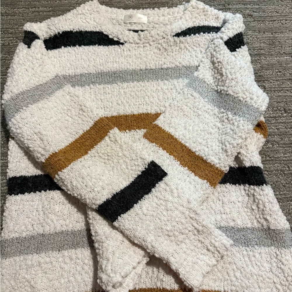 Striped Textured Sweater - White, Black, Gray, Brown